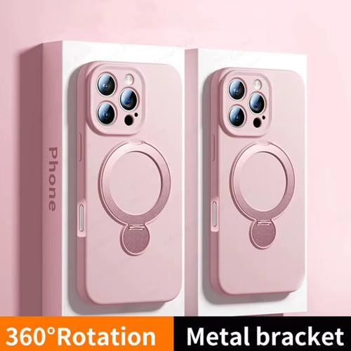 Magnetic Bracket Phone Case for  Air 17 16 15 14 13 Pro Max for Magsafe Liquid Silicone 360°Rotate Metal Ring Stand Cover